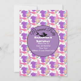 Lila Mermaid-Party Rosa Einladung