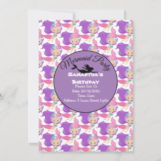 Lila Mermaid-Party Rosa Einladung