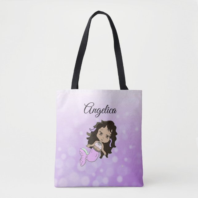 Lila Mermaid Personalisiert Tote Bag (Vorderseite)