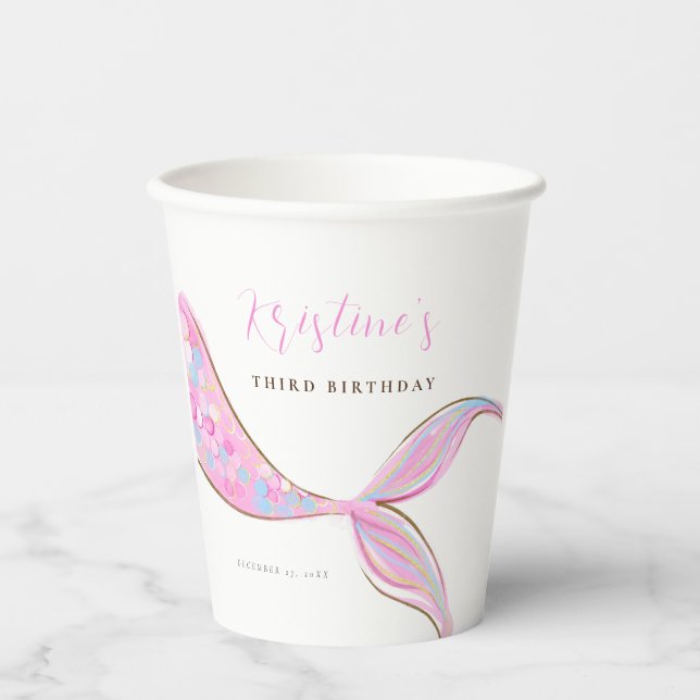Lila Mermaid Schwanz Birthday Paper Cups Pappbecher (Vorderseite)