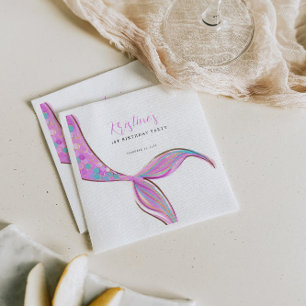 Lila Mermaid Schwanz Geburtstagspapier Napkin Serviette