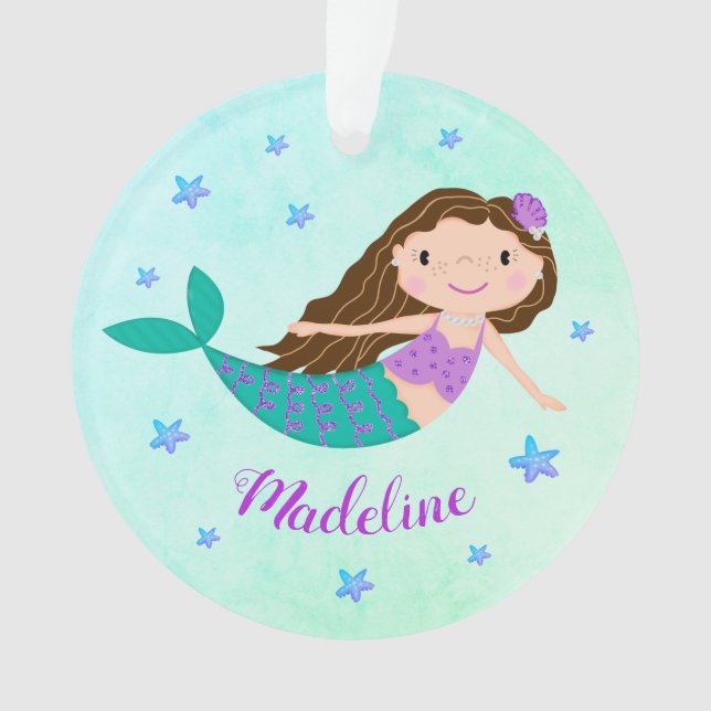 Lila Mermaid Script Name Aqua Ornament (Vorderseite)