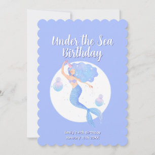 Lila Mermaid Theme Kindergeburtstag Party Einladung