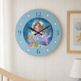 Lila Mermaid Wasserfarbe Große Acrylwand Uhr