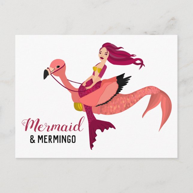 Lila Mermingo und Niedlich rosa Flamingo BESTE FRE Postkarte (Vorderseite)