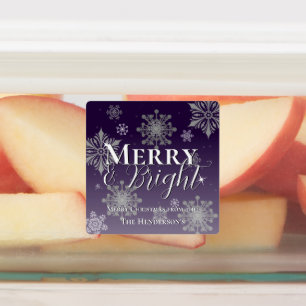 Lila Merry and Bright Snowflake Weihnachtsgebäck Etiketten