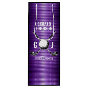 Lila Metallic Lines Golf Monogram Design Geschenktüte Für Weinflaschen