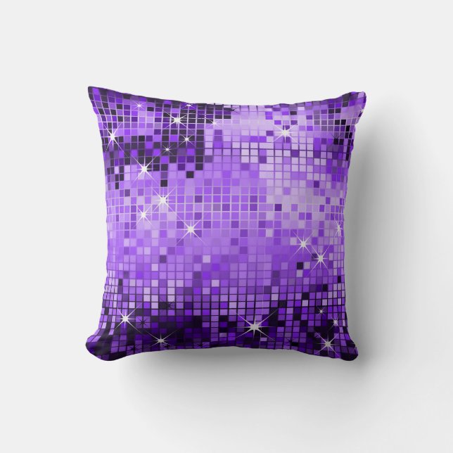 Lila Metallic Sequins Glitzer Abstrakt Pixel Art Kissen (Vorderseite)
