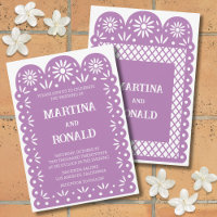 Lila Mexican Papel Picado Hochzeitseinladung