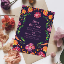Lila mexikanische Blumenfiesta Save the Date