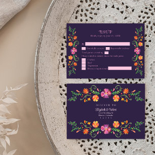Lila mexikanische Blumenparty Hochzeit RSVP Karte