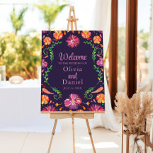 Lila mexikanische Flora Fiesta Wedding Willkommen