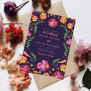Lila Mexikanische Lebendige Florale Fiesta Hochzei Einladung