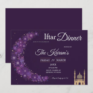 Lila minimale Moschee Ramadan Iftar-Party-Einladun Einladung