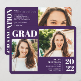 Lila minimalistisch moderner 3 Foto Abschluss Einladung