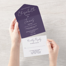 Lila Minimalistische Hochzeit All In One Einladung
