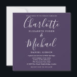 Lila Minimalistische Hochzeit Einladung<br><div class="desc">Dieses stilvolle Hochzeitsangebot mit eleganten Stilnamen kann mit Ihren Hochzeitsdetails in moderner Typografie auf lila Hintergrund personalisiert werden. Sie können die Hintergrundfarbe an Ihr Hochzeitstil anpassen. Entwickelt von Thisisnotme©</div>