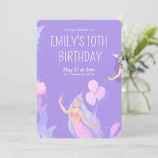 Lila Minimalistische Mermaid zum Geburtstag Einladung