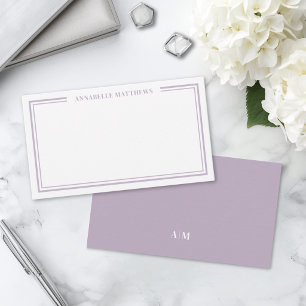 Lila minimalistischer initialer Namensmonogramm Mitteilungskarte