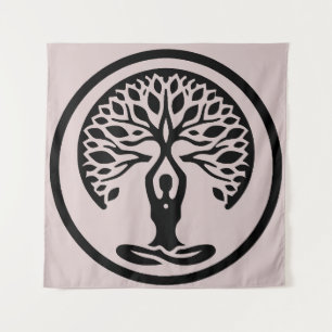 Lila Minimalistischer Yoga Tree of Life Wandteppich