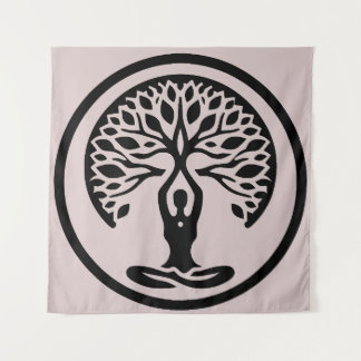 Lila Minimalistischer Yoga Tree of Life Wandteppich