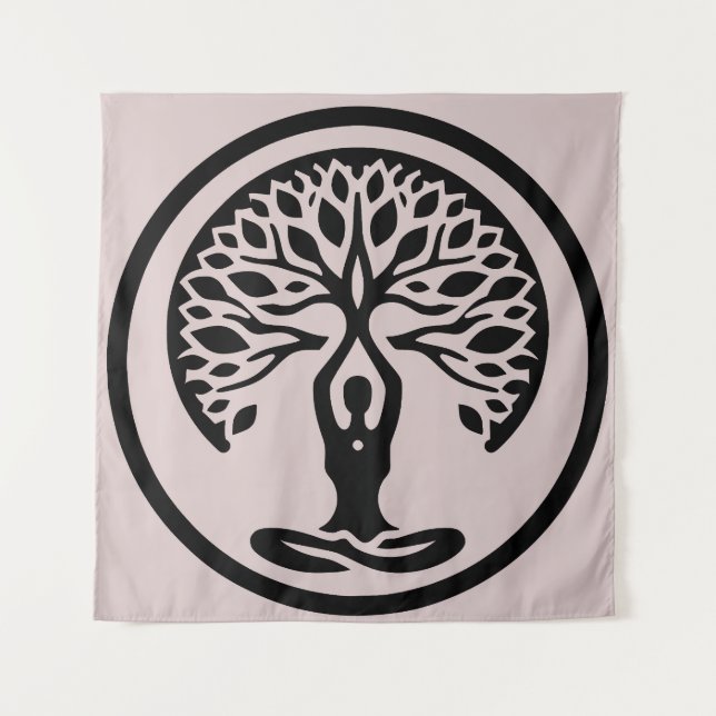 Lila Minimalistischer Yoga Tree of Life Wandteppich (Vorderseite)