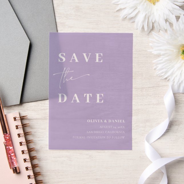 Lila Minimalistisches Elegant Save the Date (Hochzeit)