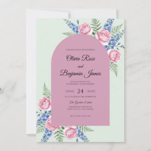 Lila-Mint-Farn-Hochzeit Einladung