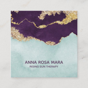 *~* Lila Minze Gold Glitzer Agate Geode Quadratische Visitenkarte
