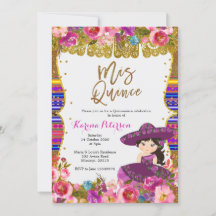 Lila Mis Quince mexikanische Geburtstagseinladung