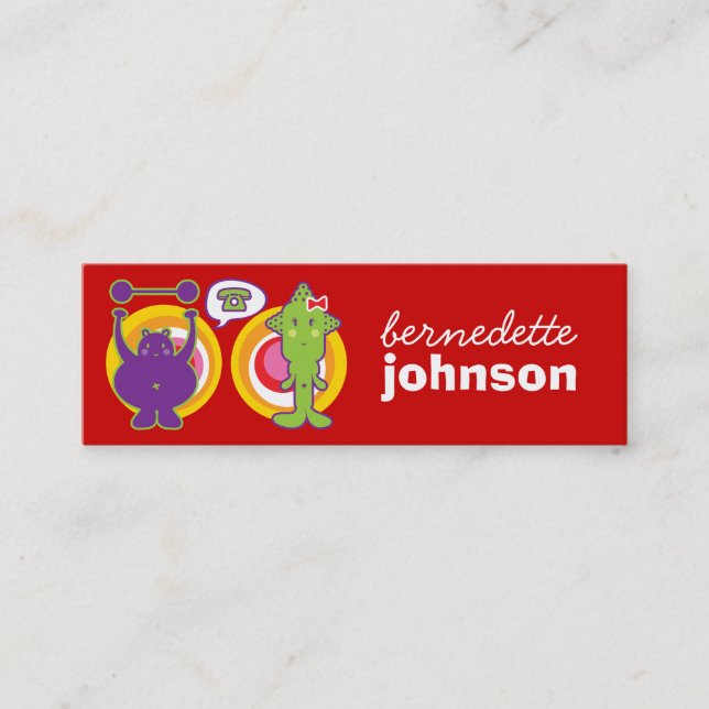 Lila & Miss Green Niedlich Cartoon Character Mini Visitenkarte (Vorderseite)