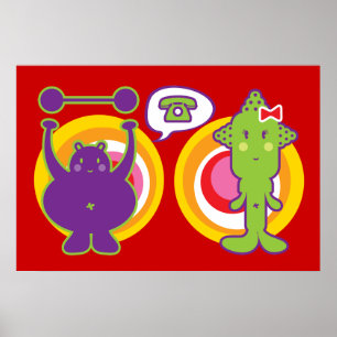 Lila & Miss Green Niedlich Cartoon Character Poster