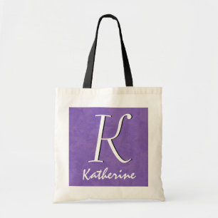 Lila mit benutzerdefiniertem Monogramm und Name Tragetasche