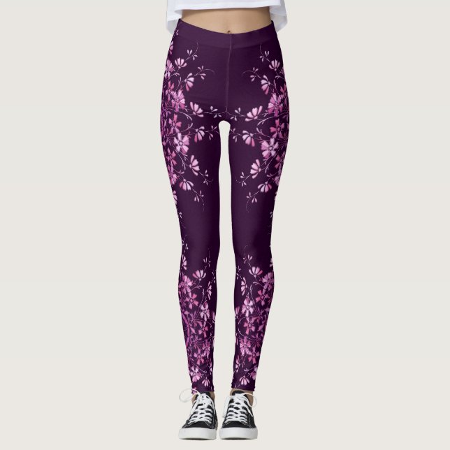 Lila Mit Blumenmandala. Leggings (Vorderseite)