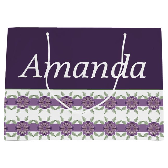 Lila mit Blumenmuster Große Geschenktüte (Vorderseite)