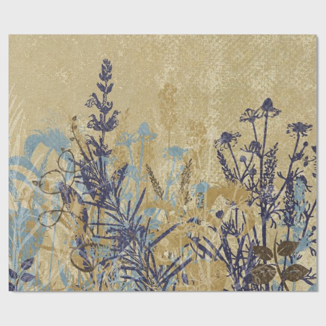 lila mit BlumenVintages Geschenkpapier (Flach)