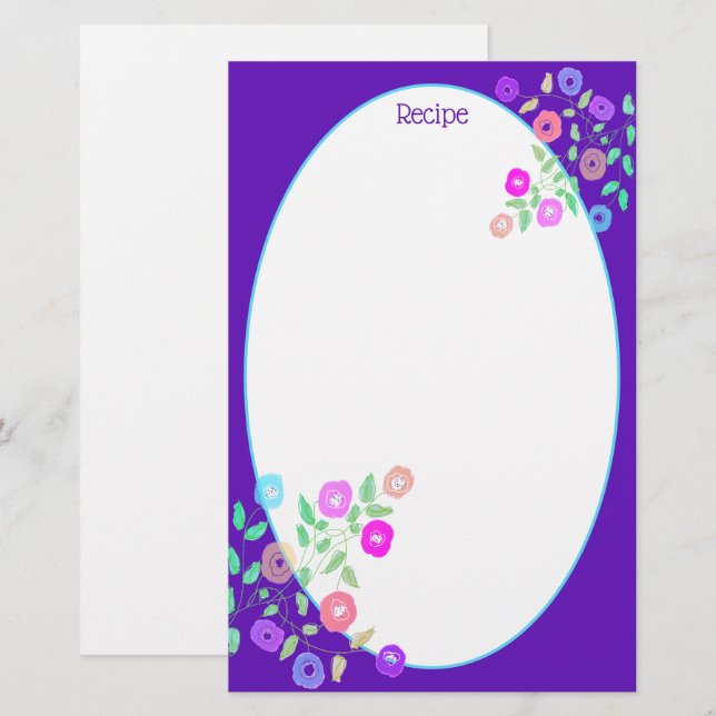 Lila mit floraler Kunst Briefpapier (Vorne/Hinten)