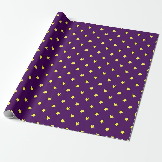 Lila mit Gelbstars Geschenkpapier (Ungerollt)