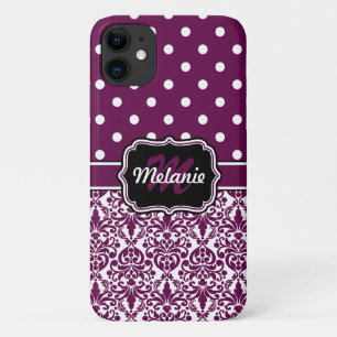 Lila Mit Monogramm Damask Polka Dots Muster Case-Mate iPhone Hülle
