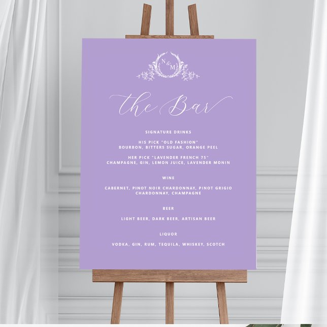 Lila Mit Monogramm Elegantes Bar Wedding-Zeichen Poster (Von Creator hochgeladen)