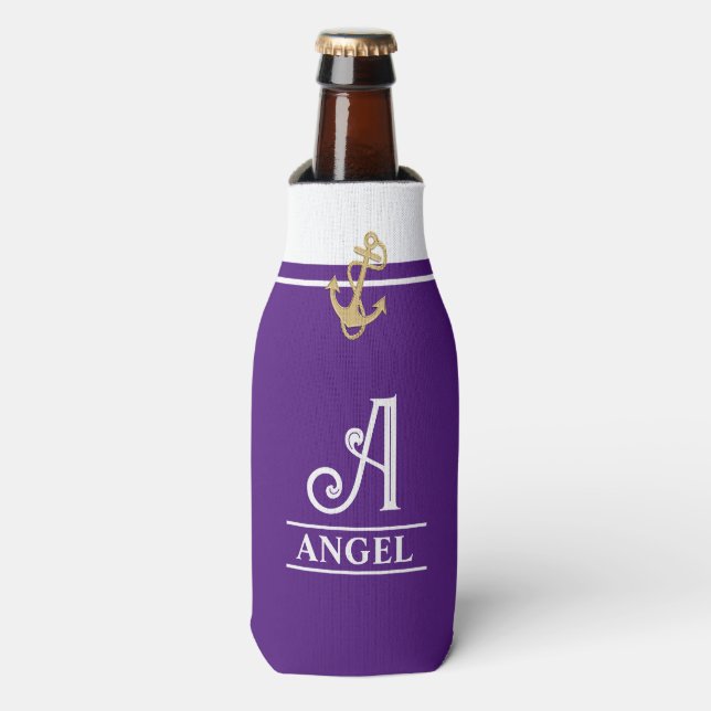 Lila Mit Monogramm Flasche Cooler Flaschenkühler (Flaschenvorderseite)