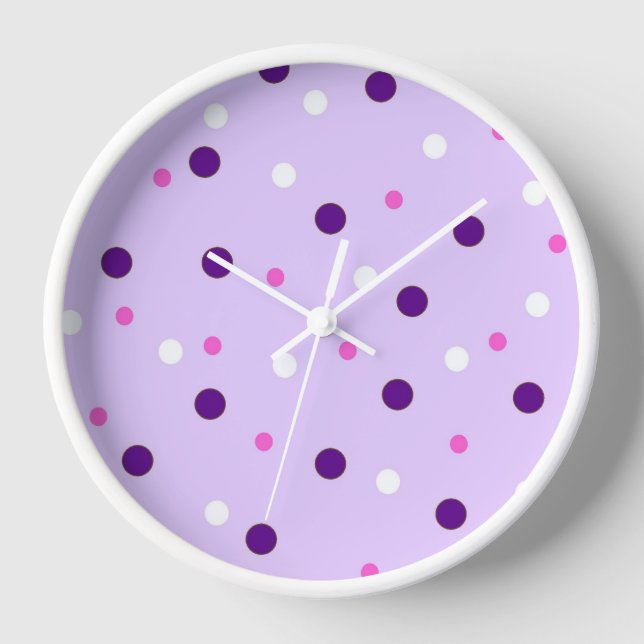 Lila mit rosa Polka Dots Wanduhr (Vorderseite)