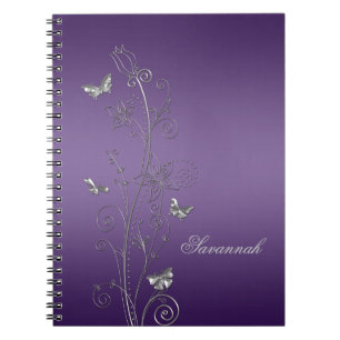 Lila mit Silver Floral Butterfells Notebooks Notizblock