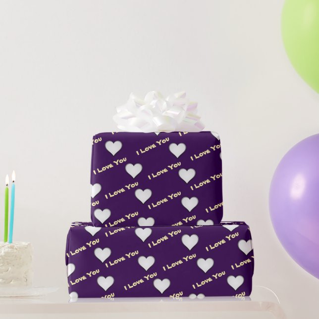Lila mit weißem Herzen Geschenkpapier (Partygeschenke)