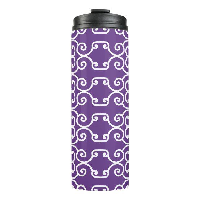Lila mit weißen Rollen Thermosbecher (Vorderseite)