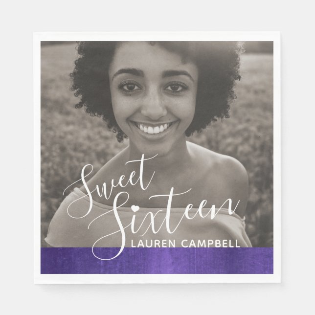 Lila moderne 16 . Geburtstag-Fotovorlage Serviette (Vorderseite)