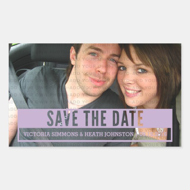 Lila, moderne Aufkleber Save the Date schneiden (Vorderseite)