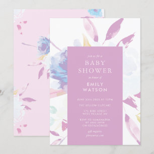 Lila moderne Blumenwasser-Babydusche Einladung