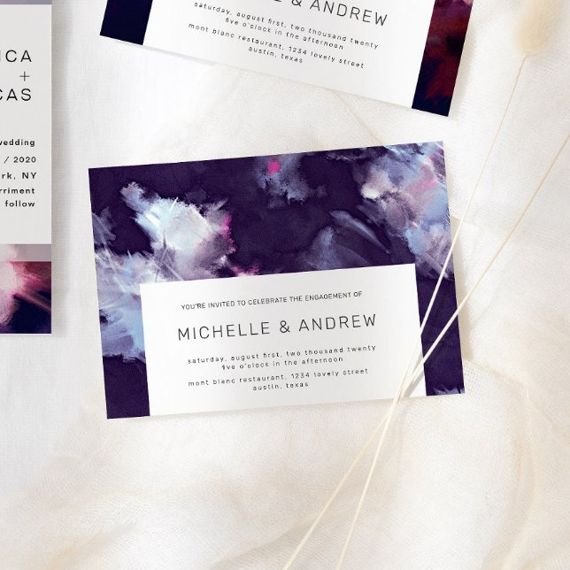 Lila, moderne Brush-Stroke-Engagement-Party Einladung (Von Creator hochgeladen)