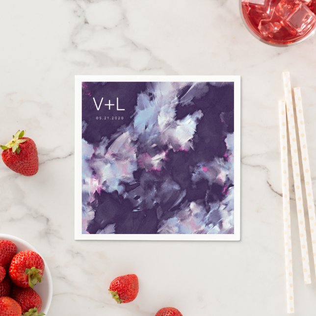 Lila moderne Brush-Stroke-Hochzeit Serviette (Beispiel)